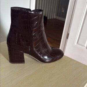 Dark brown crocodile ankle boots